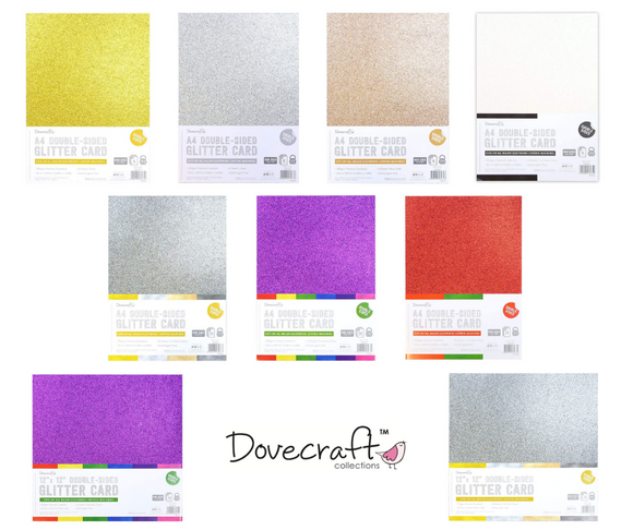 Dovecraft Premium Double Sided Glitter Card 350gsm A4 & 12x12