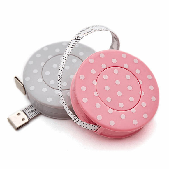 Hemline Retractable Tape Measures Polka Dot - Pink or Grey - 60