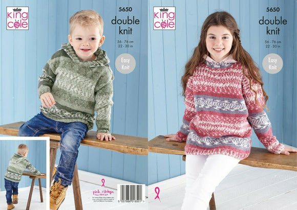 King Cole Knitting Pattern Childrens Sweater & Hoodie - DK 5650 - Ages 2 - 11 years