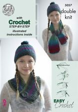 King Cole Crochet Pattern  Scarf Hat & Cowl Set Step By Step Illustrated Instructions 5057