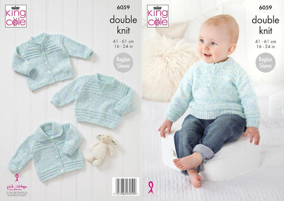 King Cole Knitting Pattern Cardigans and Sweater - Knitted in Cloud Nine DK 6059