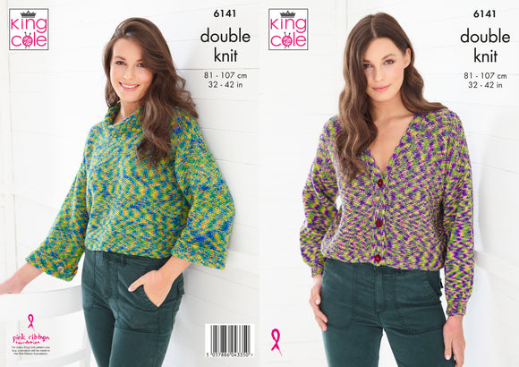 King Cole Knitting Pattern Cardigan and Sweater - Knitted in Jitterbug DK 6141