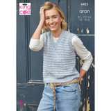 King Cole Pattern Ladies Round and V-Neck Tanks knitted in Homespun Aran 6423
