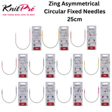 KnitPro Zing Fixed Circular Needles Asymmetrical 25cm: All Sizes 2mm - 5mm
