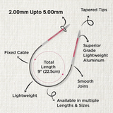 KnitPro Zing Fixed Circular Needles 22.5cm: All Sizes 2mm - 5mm