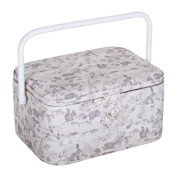 HobbyGift Sewing Box (L) - Oval - Woodland Toile