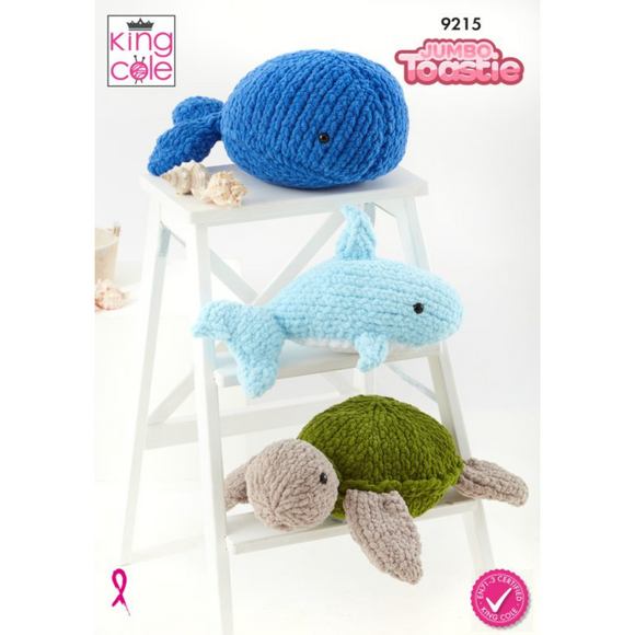 King Cole Pattern Whale, Shark and Turtle Toys knitted in Jumbo Toastie Super Chunky 9215
