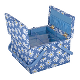 HobbyGift Sewing Box (L): Twin Lid: Square: Denim Daisies