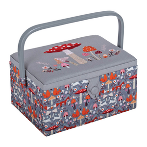 HobbyGift Sewing Box (M): Embroidered Lid: Woodland Toadstool