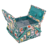 HobbyGift Sewing Box (L): Twin Lid: Square: Embroidered Stamps