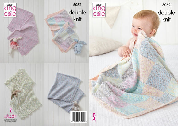 King Cole Knitting Pattern Blankets - Knitted in Cloud Nine DK 6062