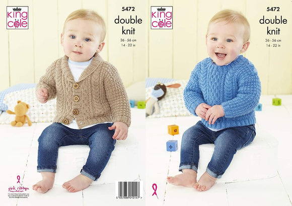 King Cole Pattern Baby Sweater & Jacket Knitted in Big Value Baby DK 50g 5472