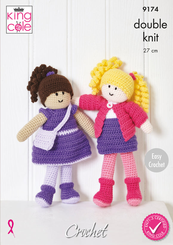 King Cole Crochet Pattern Amigurumi Dolls - Crocheted in Big Value DK 50g 9174