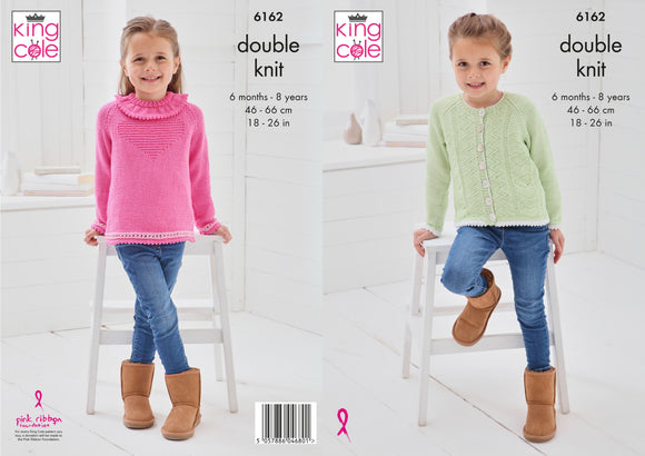 King Cole Knitting Pattern Sweater & Cardigan Knitted in Cottonsmooth DK 6162