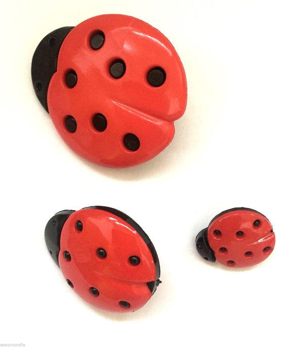 Ladybird Buttons - Red and Black - 3 Sizes: 15mm, 25mm and 35mm