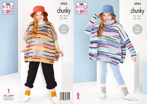 King Cole Pattern Girls’ Ponchos: Knitted in King Cole Safari Chunky 5933