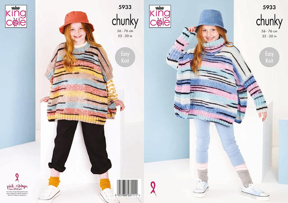 King Cole Pattern Girls’ Ponchos: Knitted in King Cole Safari Chunky 5933