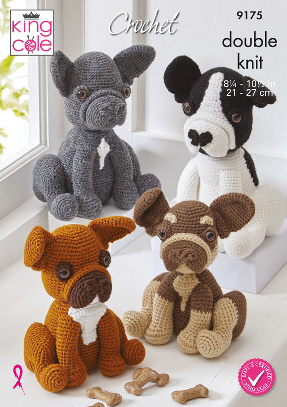 King Cole Crochet Pattern Toy Dog - Amigurumi French Bulldogs - Crocheted in Big Value DK 50g and Pricewise DK 9175