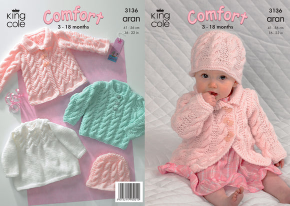 King Cole Pattern Coat, Dress, Sweater and Hat Knitted in Comfort Aran