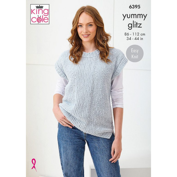King Cole Pattern Ladies Sweater and Sleeveless Top knitted in Yummy Glitz 6395