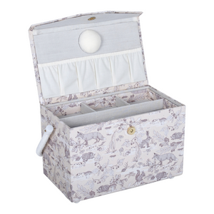HobbyGift Sewing Box (M): Fold Over Lid: Woodland Toile