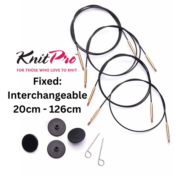 KnitPro Cables: Fixed: Interchangeable: Black/Matte Gold