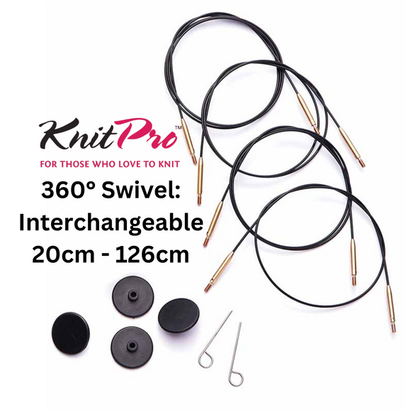 KnitPro Cables: 360° Swivel: Interchangeable: Black/Matte Gold