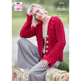 King Cole Pattern Ladies Cardigan, Waistcoat and Tank Top knitted in Dalesway Chunky 6412