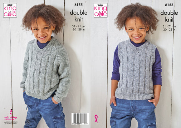 King Cole Knitting Pattern Sweater and Slipover - Knitted in Simply Denim DK 6155