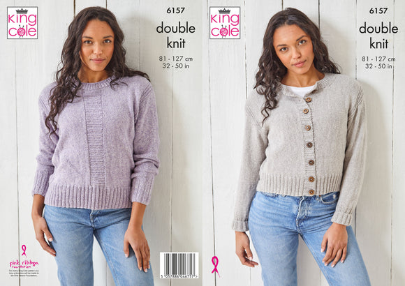 King Cole Knitting Pattern Cardigan and Sweater - Knitted in Simply Denim DK 6157