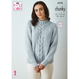 King Cole Pattern Ladies Cape Top and Oversized Cable Sweater knitted in Simply Denim Chunky 6378