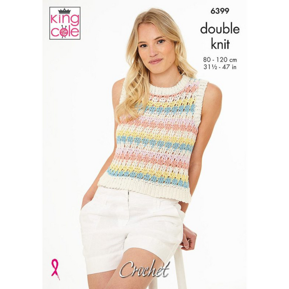 King Cole Pattern Ladies Tank Tops crocheted in Cottonsoft DK 6399
