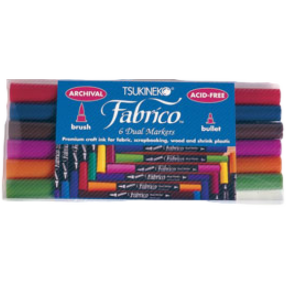 Tsukineko Fabrico Markers - 6 Colour Set