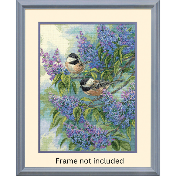 Counted Cross Stitch Kit: Chickadees and Lilacs