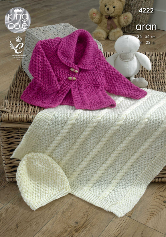 King Cole Pattern Jacket, Blanket and Hat Knitted with Comfort Aran