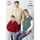 King Cole Pattern Family Sweater, Cardigan and Top knitted in Big Value Super Chunky Tweed 6357