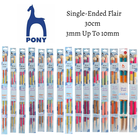 Pony Knitting Pins: Single-Ended: Hand Coloured: Flair: 30cm