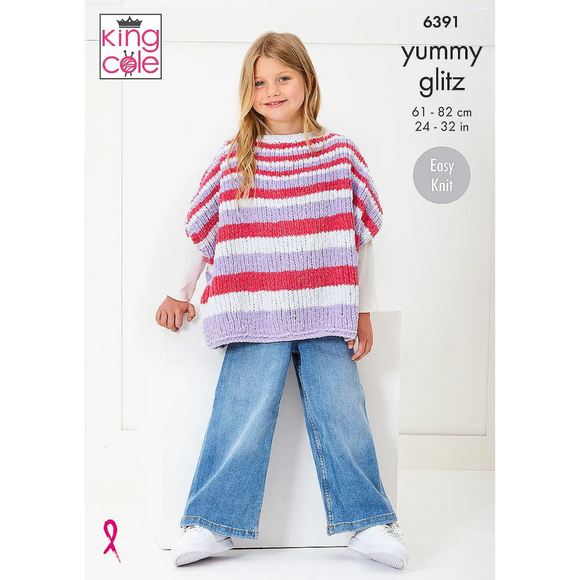 King Cole Pattern Girls Cape Top and Sweater knitted in Yummy Glitz 6391