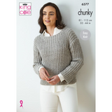 King Cole Pattern Ladies Sweater and Waistcoat knitted in Simply Denim Chunky 6377