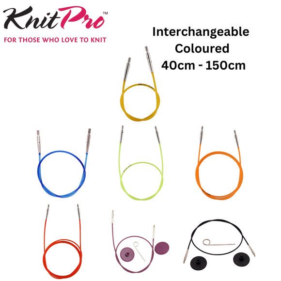 KnitPro Interchangeable Needle Cables Coloured (All Lengths 40cm - 150cm)