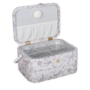HobbyGift Sewing Box (L) - Oval - Woodland Toile