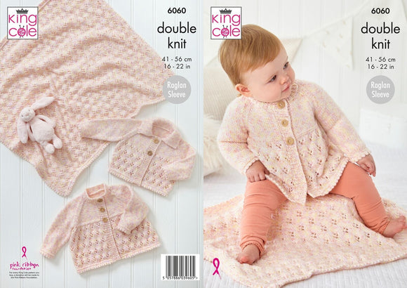 King Cole Knitting Pattern Jacket, Cardigan and Blanket - Knitted in Cloud Nine DK - 6060