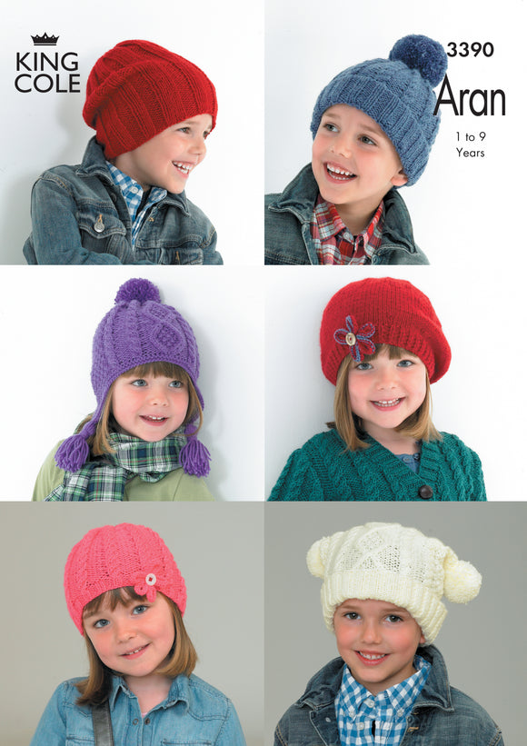 King Cole Pattern Children’s Hats Knitted in Comfort Aran