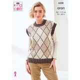 King Cole Pattern Ladies Sweater and Vest Top knitted in Fashion Aran 6508