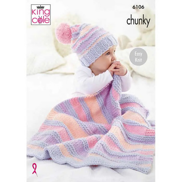 King Cole Pattern Babies Blankets & Hat Knitted in Comfort Chunky 6106