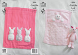 King Cole Knitting Pattern Baby Blankets & Bunny Rabbit Toy Set 4006