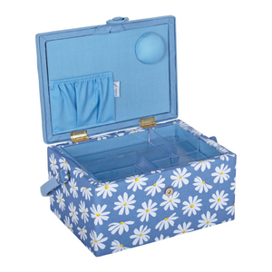 HobbyGift Sewing Box (M): Embroidered: Denim Daisies