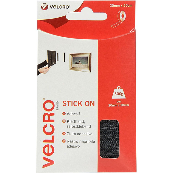 VELCRO 60225 - Stick On Tape 20mm x 50cm black