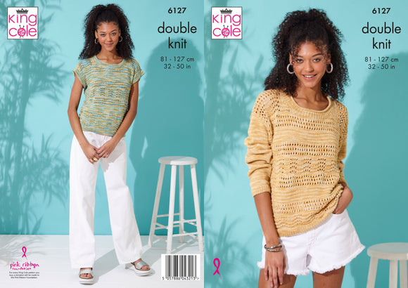 King Cole Knitting Pattern Sweater and Top - Knitted in Linendale Reflections DK 6127