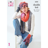 King Cole Pattern Ladies Vest Top, Scarf, Hat and Gloves knitted in Curiosity DK 6505